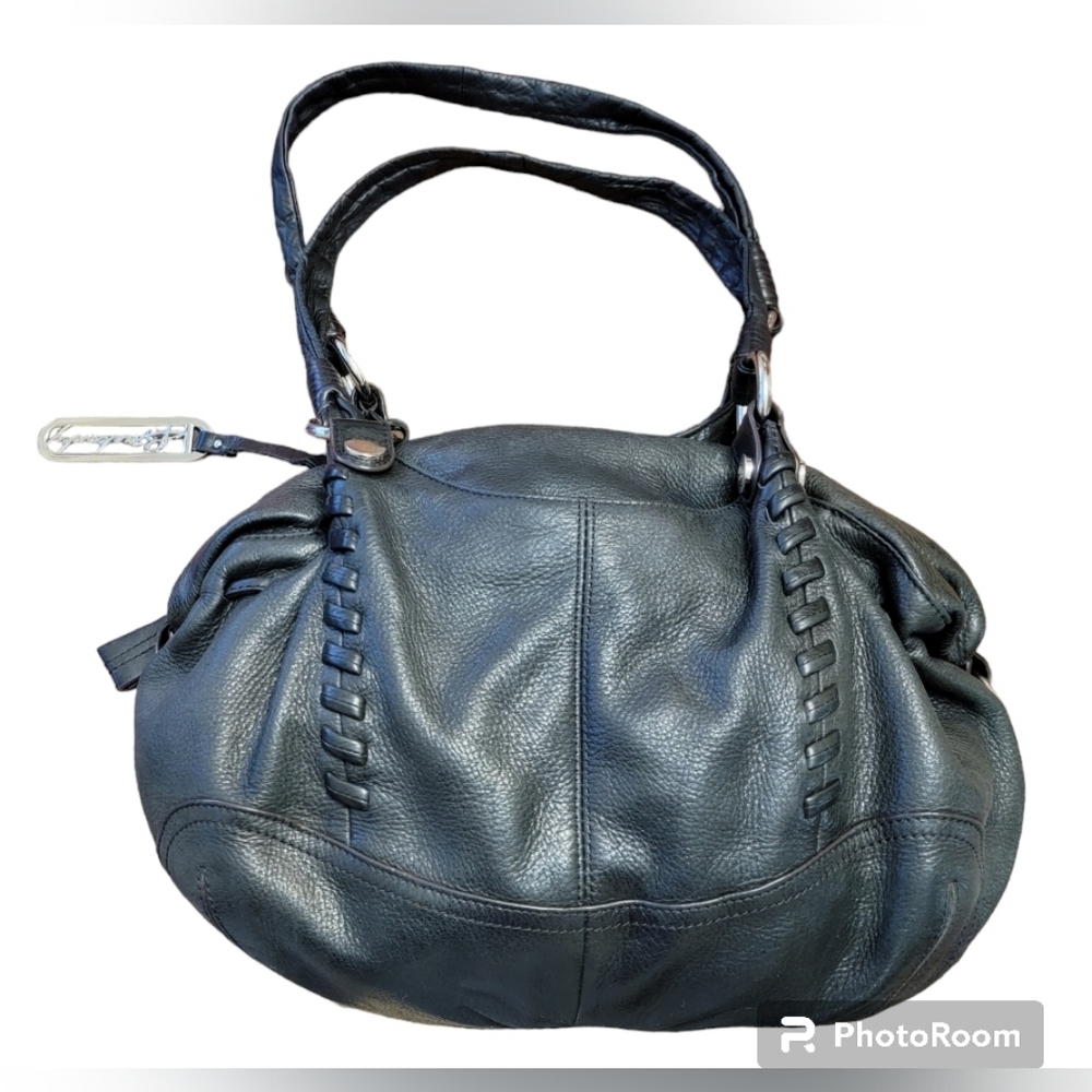 B. Makowsky Black leather satchel shoulder bag